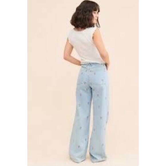 Farm Rio Rose Embroidered Wide Leg Denim - Picture 3 of 6